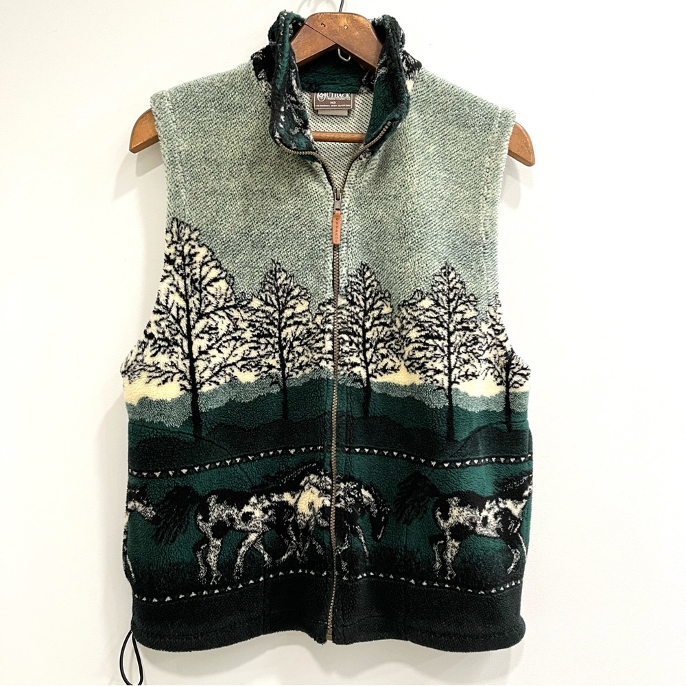 Vintage Outback Trading Co. green horse full zip fleece vest size medium